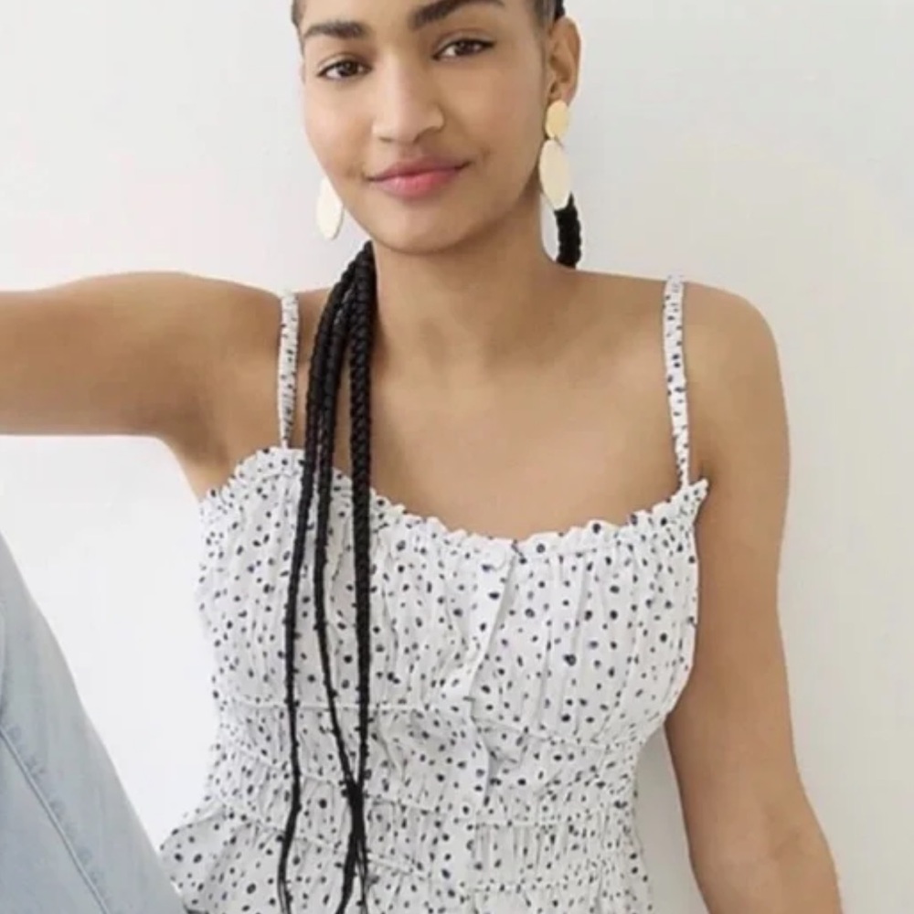 J.Crew Cinched Waist Polka Dot Ruffled Sleeveless Top